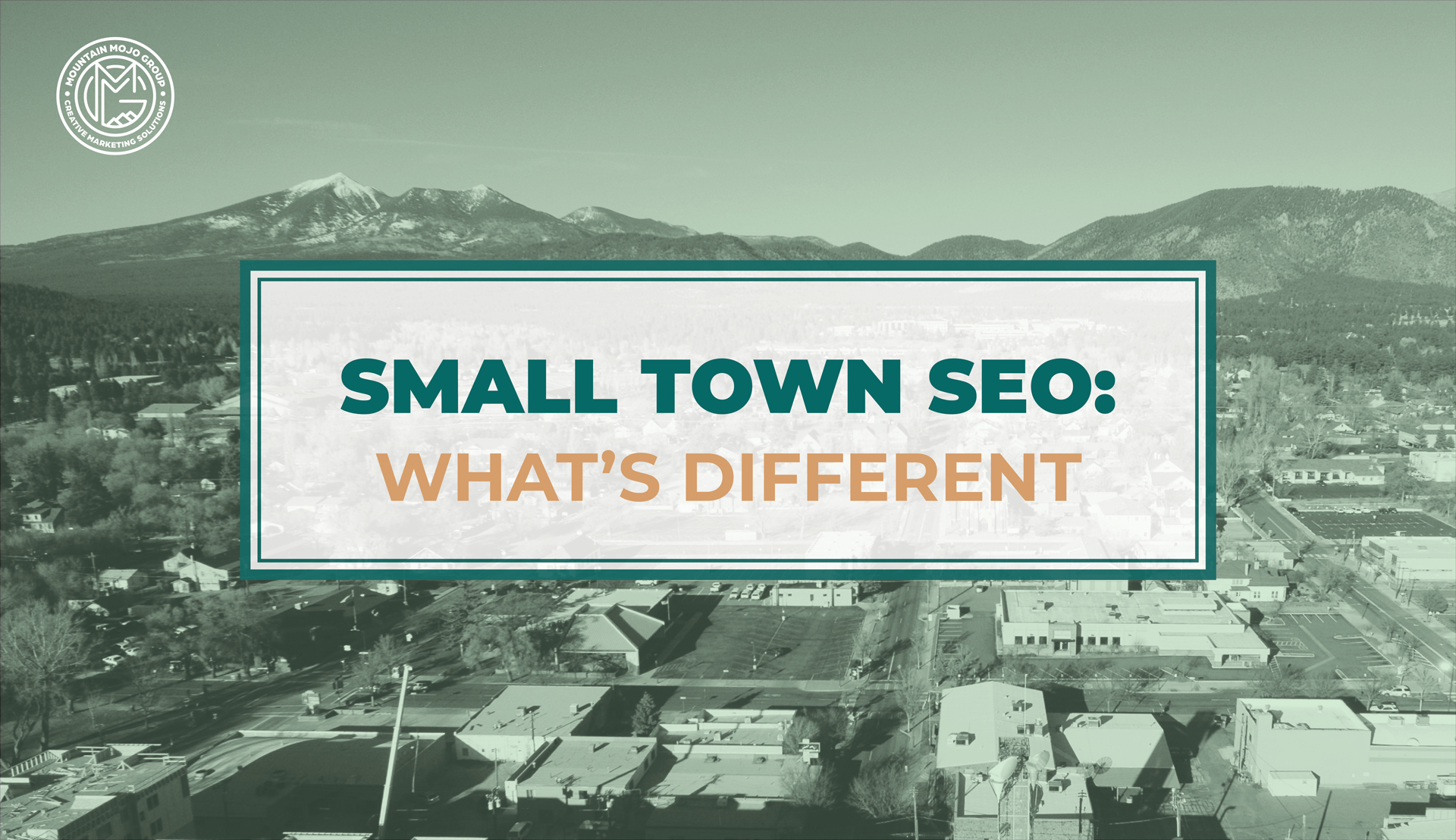 SEO graphic with San Francisco Peaks in Flagstaff, Arizona in background