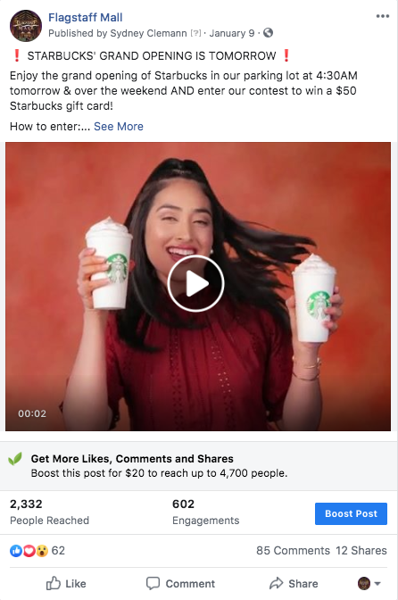 Facebook Post of Girl Holding Starbucks Coffee