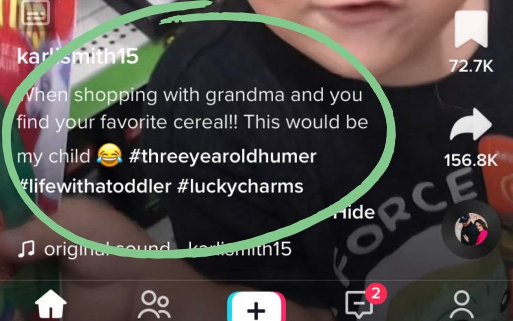 A screenshot of the TikTok description area highlighted by a green outline.