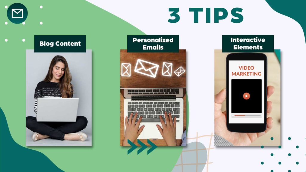 graphic of 3 tips for creating engaging blog content