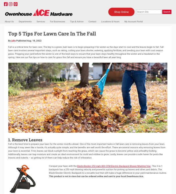 picture of owenhouse ace hardware blog on getting outdoor equipment ready for fall