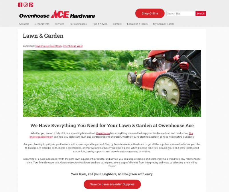 owenhouse ace hardware landing page for lawn and garden department