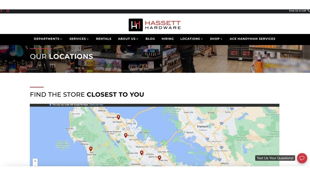 location page for hassett hardware website