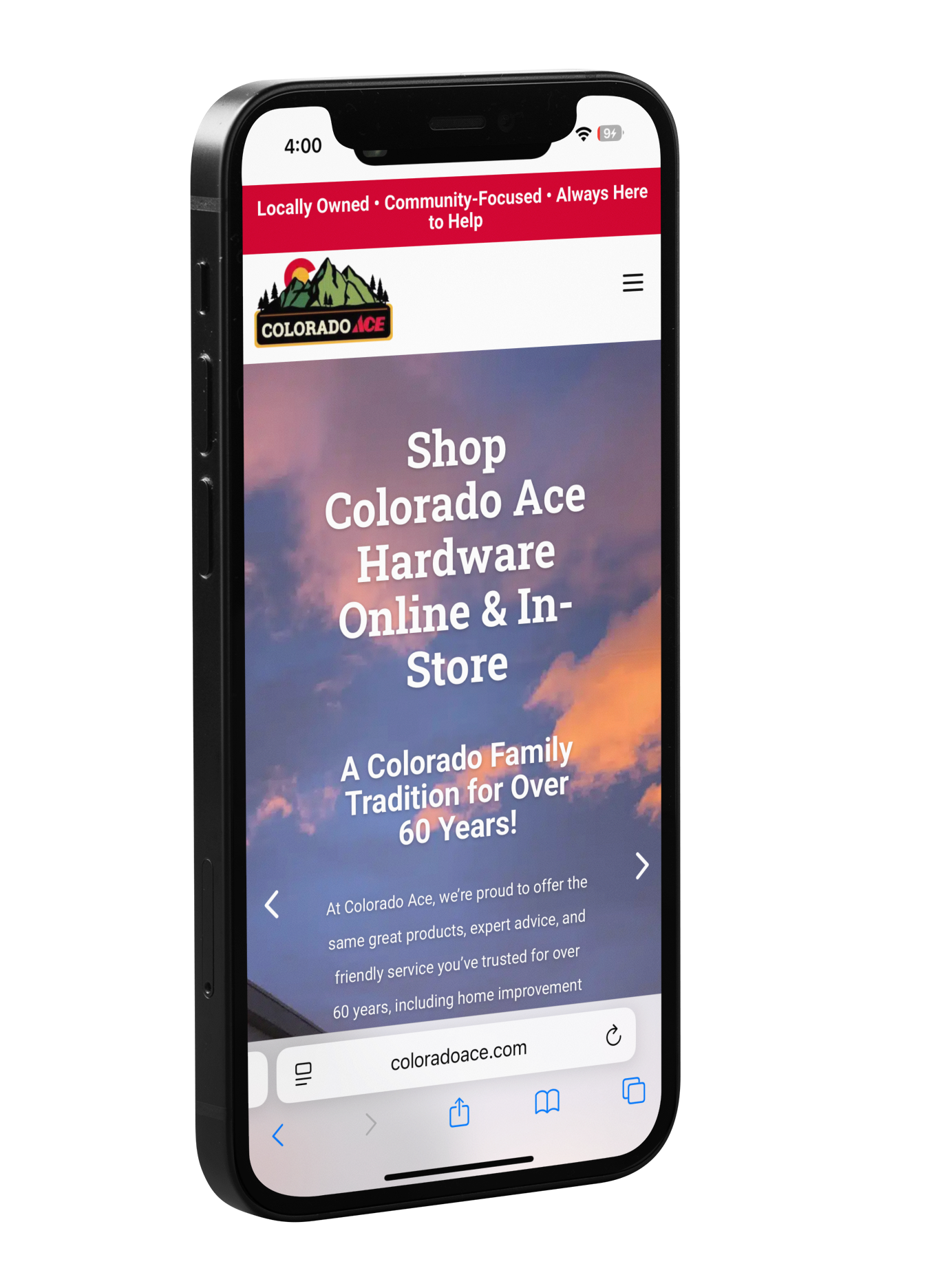 Mobile Phone with HomCo's Website Pulled Up On It